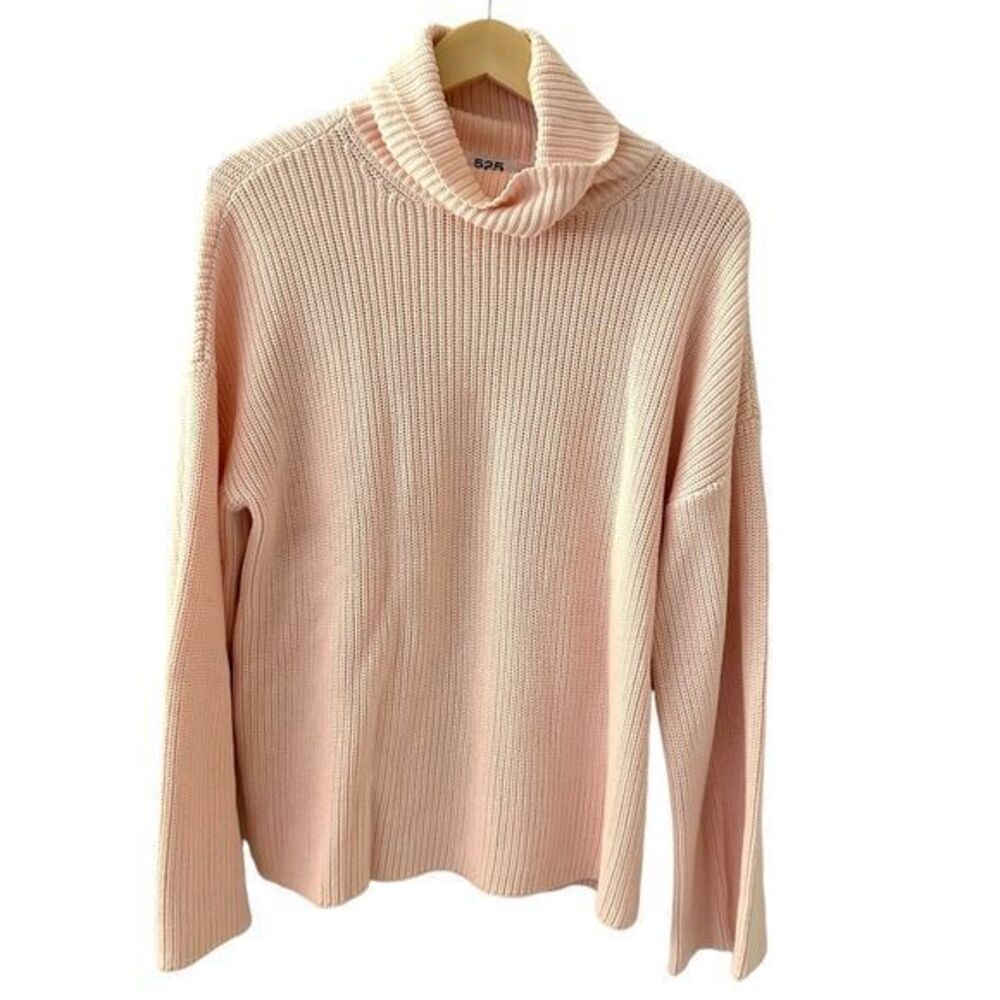525 Light Pink Cotton Turtleneck Wide Sleeves Pullover Sweater Size M